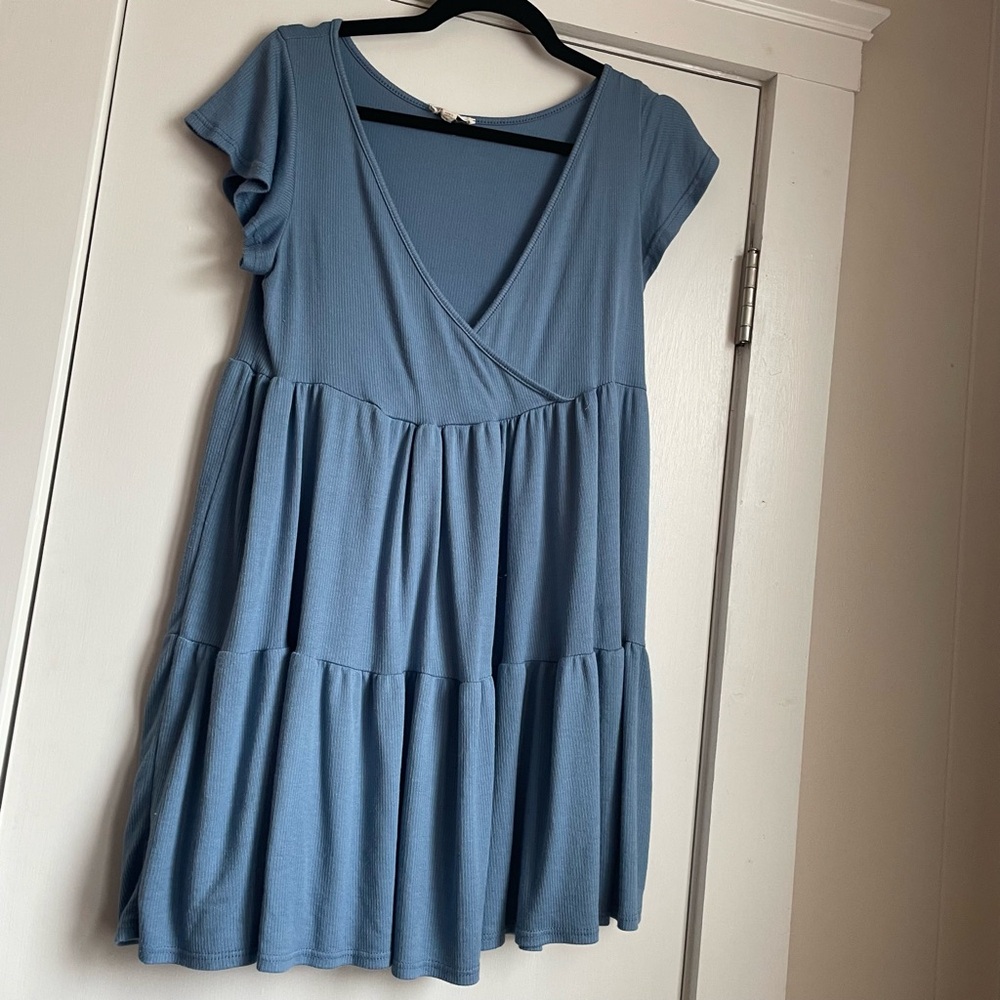 See You Monday Blue Tiered Babydoll Midi Dress